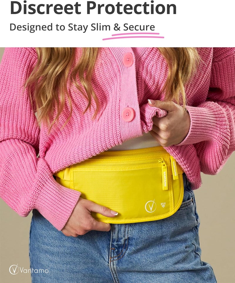 Vantamo Money Belt with RFID For Men & Women, Hidden Passport Holder for Travel, 2 Compartment Travel Fanny Pack for Women Anti Theft - Image 2